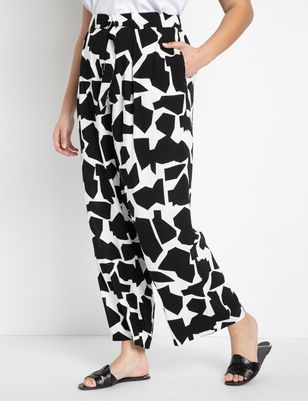 Printed Wide Leg Pant with D-ring Detail